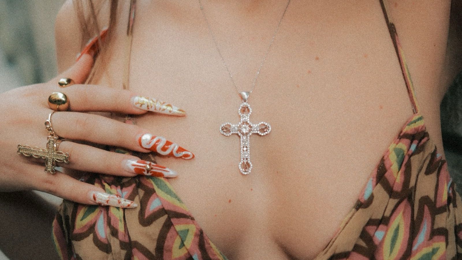 Hand painted nail art on a full set of extensions