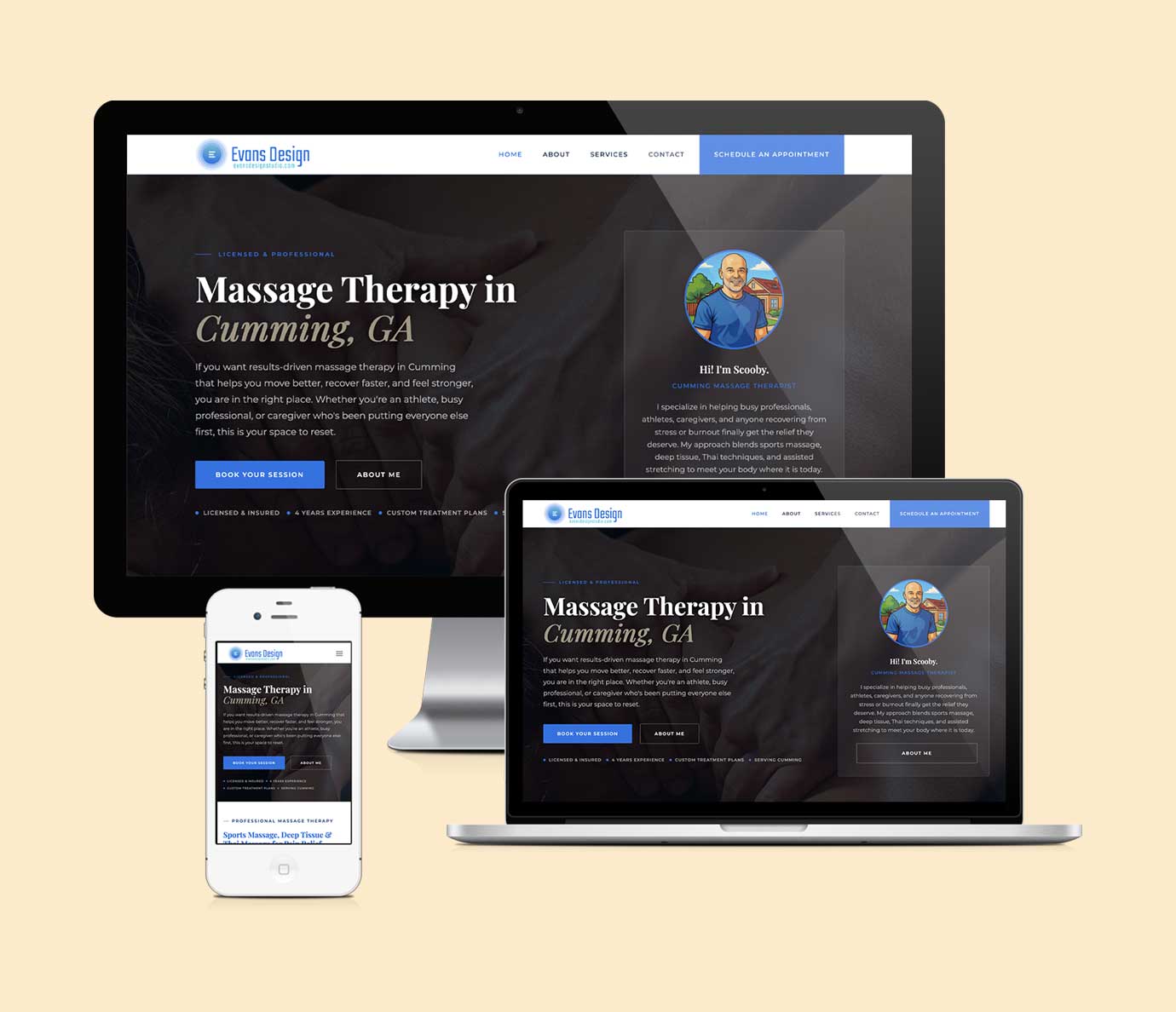 A professional website built by Salty Carbs, shown on a laptop and a phone